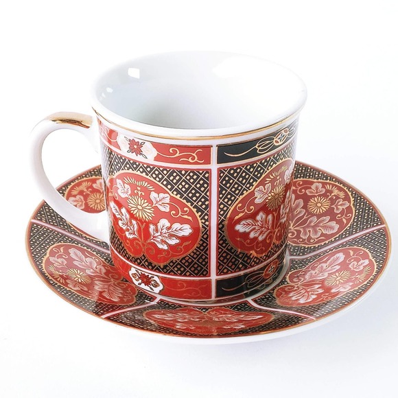 Vintage Gold Mum San Francisco Asian 4pc Dinnerware Set Gold Orange Red Floral - Picture 4 of 10